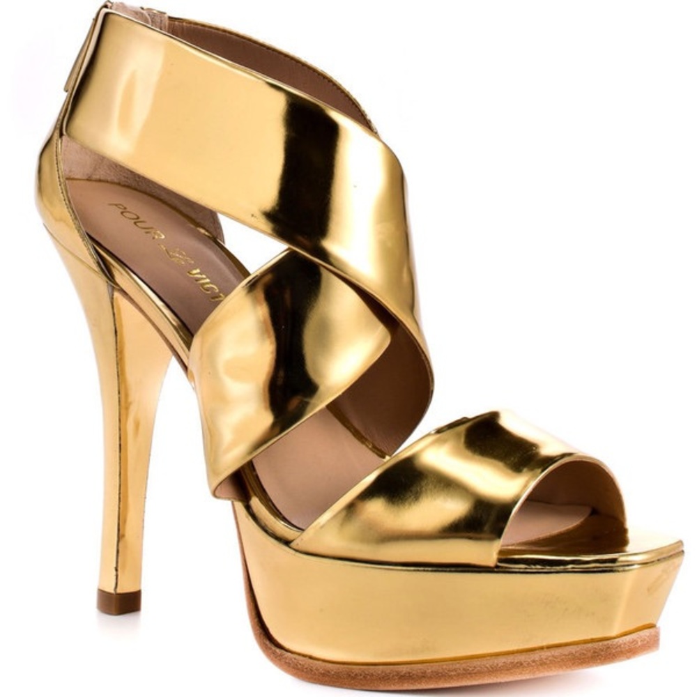 COPY - Pour La Victoire Tifara Gold Mirrored Platforms